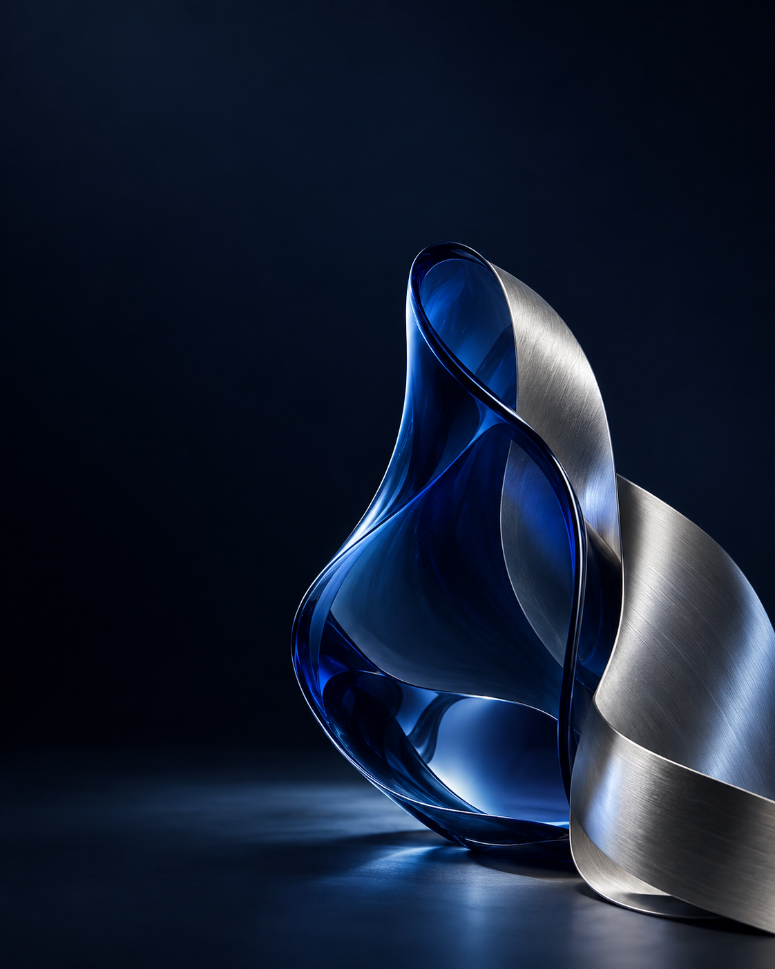 Sculptural cobalt glass and satin silver forms